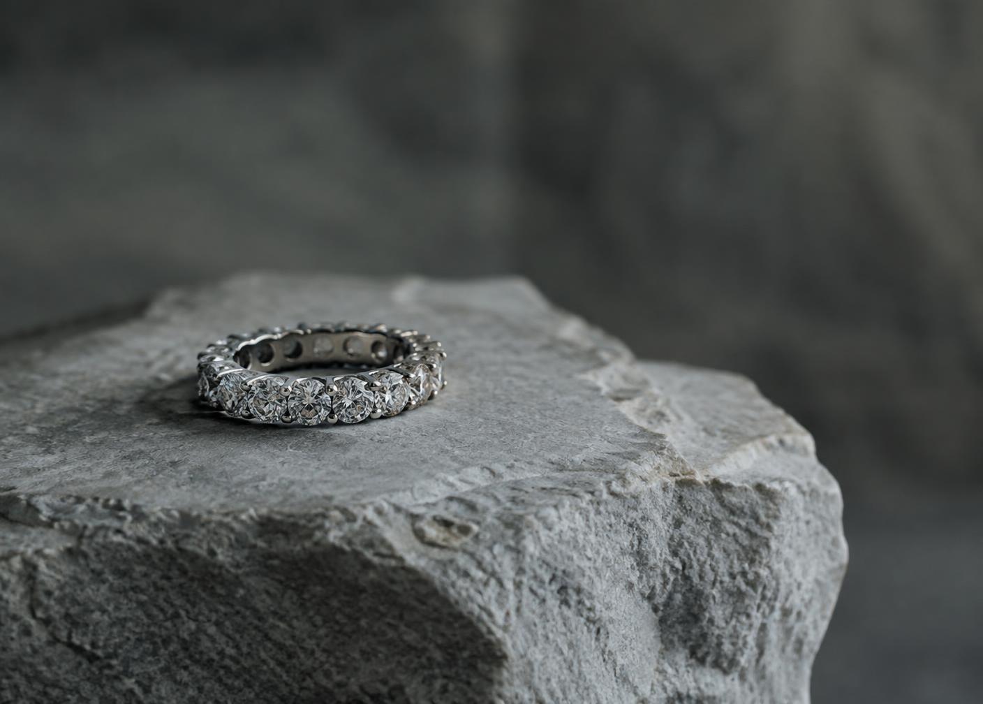 Silver eternity ring on stone